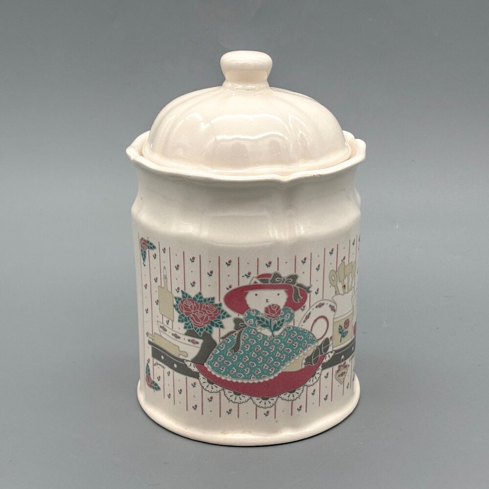 Vintage 1988 CHD Trenditions Ceramic Canister With Country Kitty Graphic